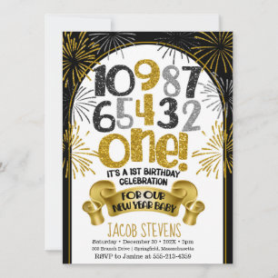 1st Birthday Party New Years Countdown Invitation