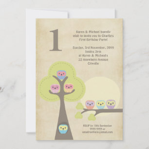 1st Birthday Party Night Owls Cute Invitation