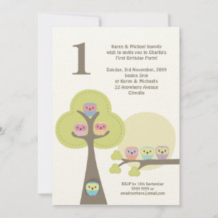 1st Birthday Party Night Owls Cute Invitation