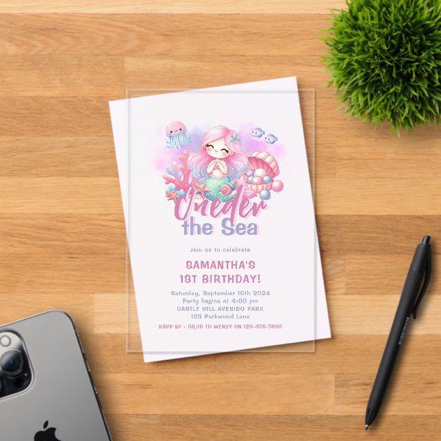 1st Birthday Party | ONEder the Sea Mermaid Acrylic Invitations (Insitu (Invitation Card))