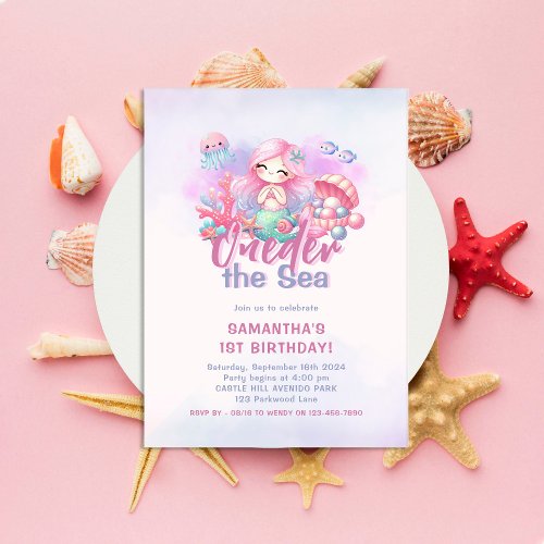 1st Birthday Party  ONEder the Sea Mermaid Invitation