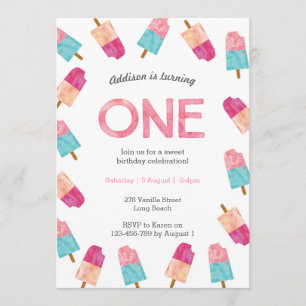1st Birthday Party Popsicle Ice cream invitation