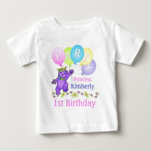 1st Birthday Party Princess Bear Baby T_Shirt