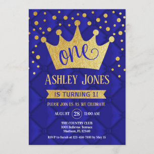 1st Birthday Party - Royal Blue Gold Invitation