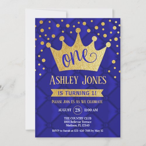 1st Birthday Party _ Royal Blue Gold Invitation