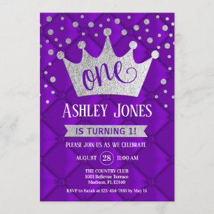 1st Birthday Party - Royal Purple Silver Invitation