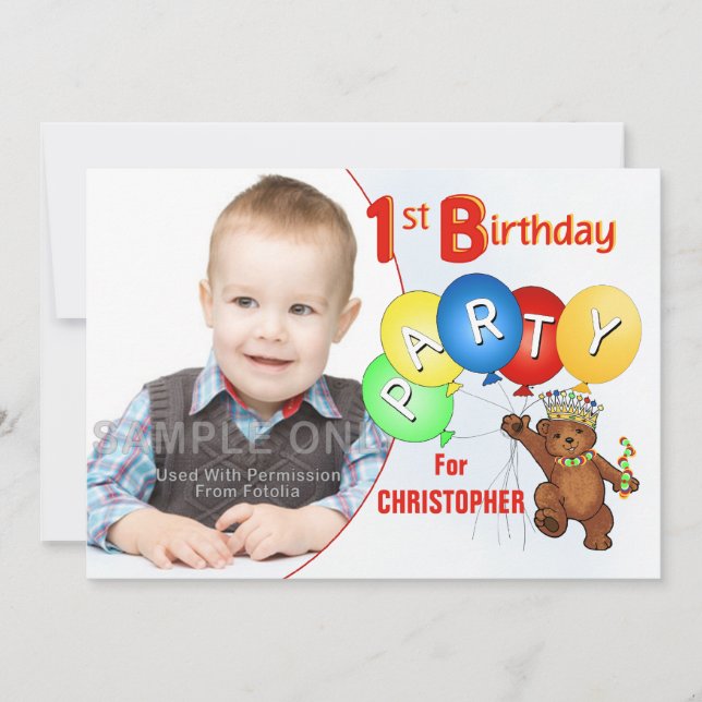 1st Birthday Party Royal Teddy Bear Invitation (Front)