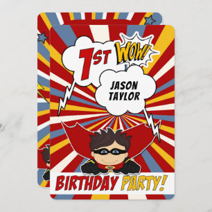 1st Birthday Party Superhero Red Comic for Boys Invitation