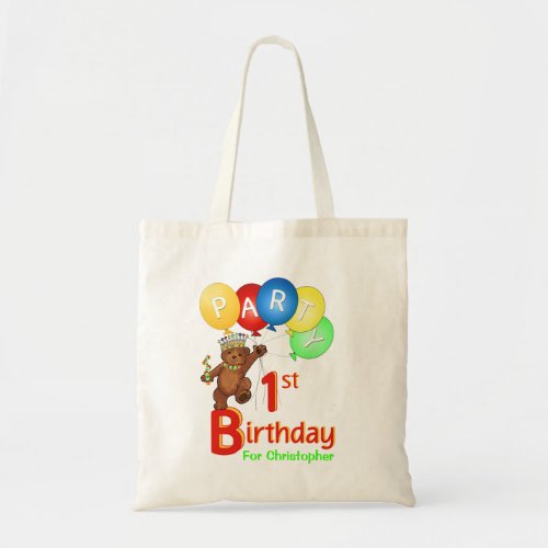 1st Birthday Party Teddy Bear Prince Goodie Tote Bag