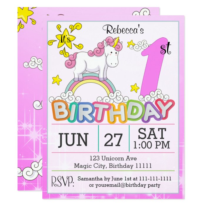 1st Birthday Party Unicorn Invitation Zazzle 1st Birthday Party Unicorn Invitation