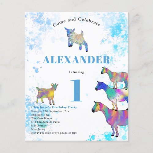 1st Birthday Party Watercolor Goats Budget Flyer