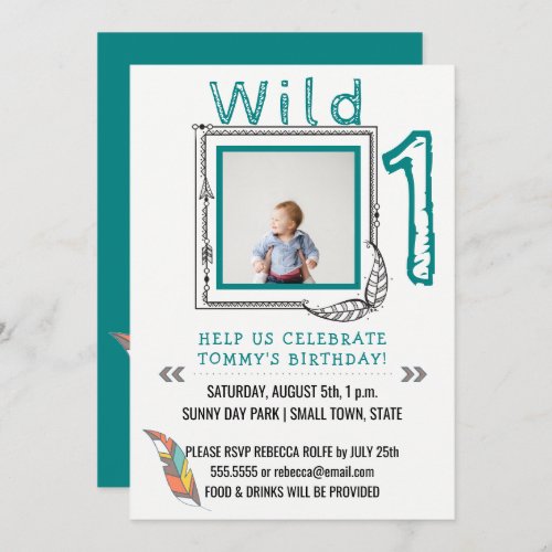 1st Birthday Party Wild One Tribal Arrows Feathers Invitation