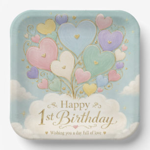 1st Birthday Pastel Heart Balloon Bouquet Paper Plates