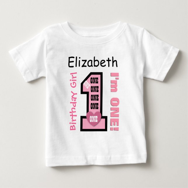 1st Birthday Pastel Pink One Year Custom Name V003 Baby T-Shirt (Front)