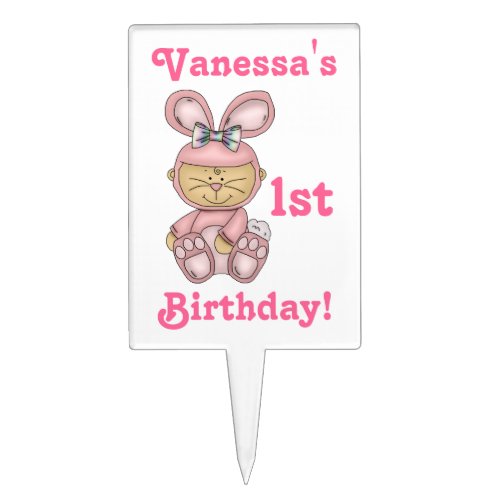 1st Birthday_Personalize NameCute Pink Rabbit Cake Topper