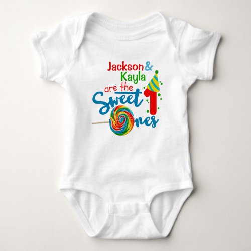 1st Birthday Personalized Baby Bodysuit for Twins