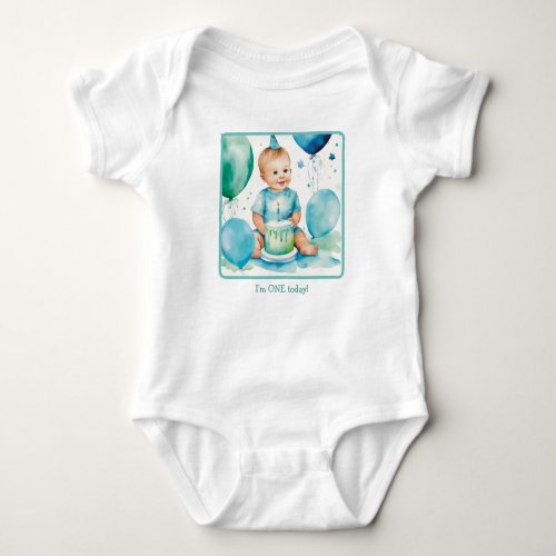 1st Birthday Personalized Watercolor Style Baby Bodysuit