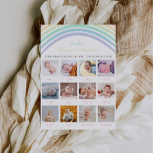 1st Birthday Photo Board Pastel Rainbow  Invitation
