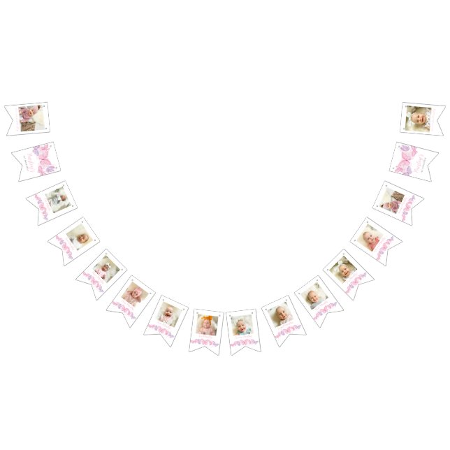 1st Birthday Photo Butterfly 12 Months Bunting Flags (All)