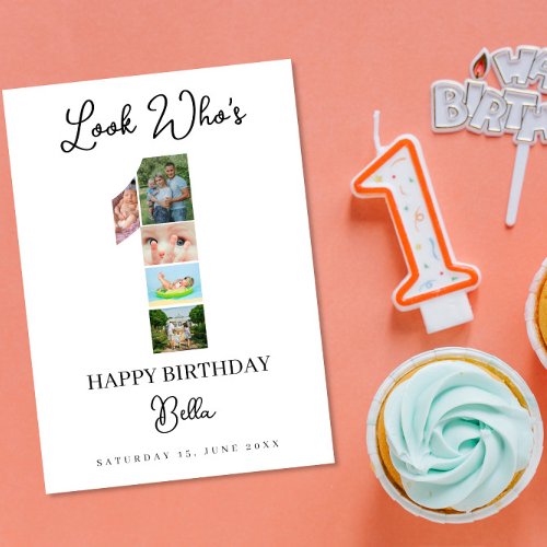 1st Birthday Photo Collage Custom Number 1 