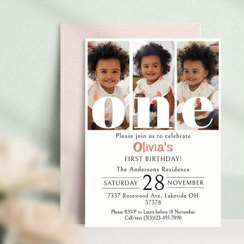 1st Birthday Photo Collage Gender Neutral  Invitation