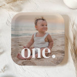 1st Birthday Photo - one Paper Plates<br><div class="desc">A modern 1st Birthday Birthday design with space to add your own photo and with the word 'one.' over the top. You can change the word to anything else if you prefer!</div>