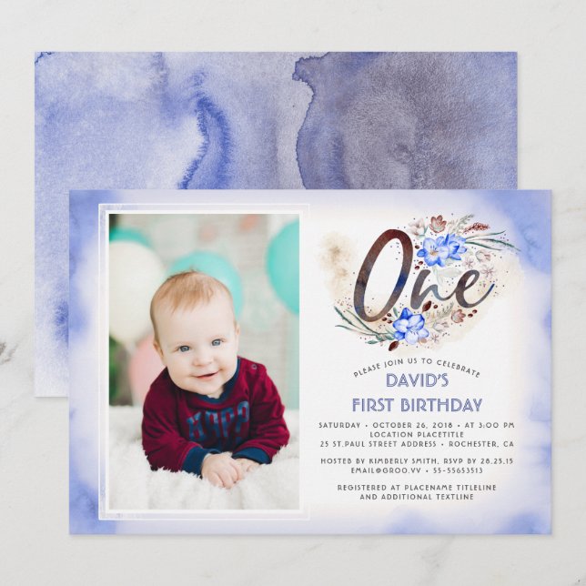 1st Birthday Photo Party Invitation (Front/Back)