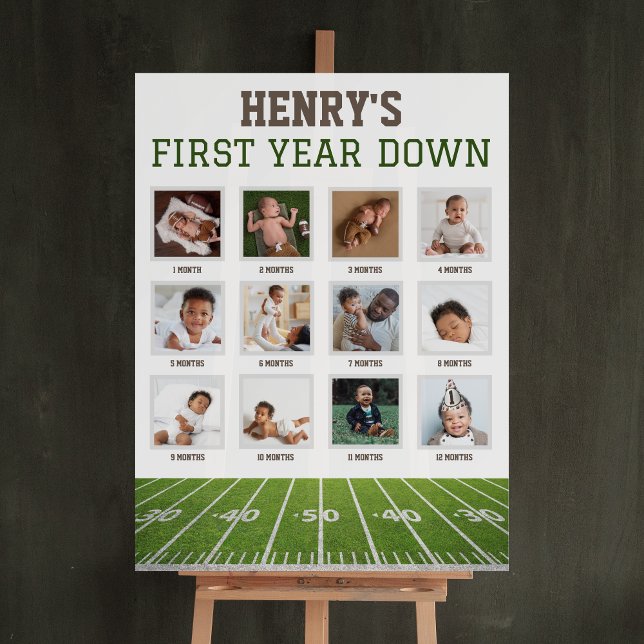 1st Birthday Photo Sign | Football First Year Down (First Year Down - football themed 1st birthday sign with photos)