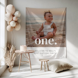 1st Birthday Photo Welcome Sign Tapestry