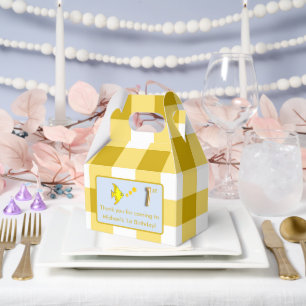 1st Birthday Photo Yellow Gingham Fish Gold Foil Favor Boxes