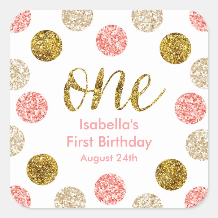 1st Birthday Pink And Gold Glitter Square Sticker | Zazzle