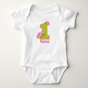 1st Birthday Pink and Green Butterfly Personalized Baby Bodysuit