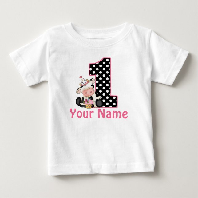 1st Birthday Pink Cow Personalized Shirt (Front)