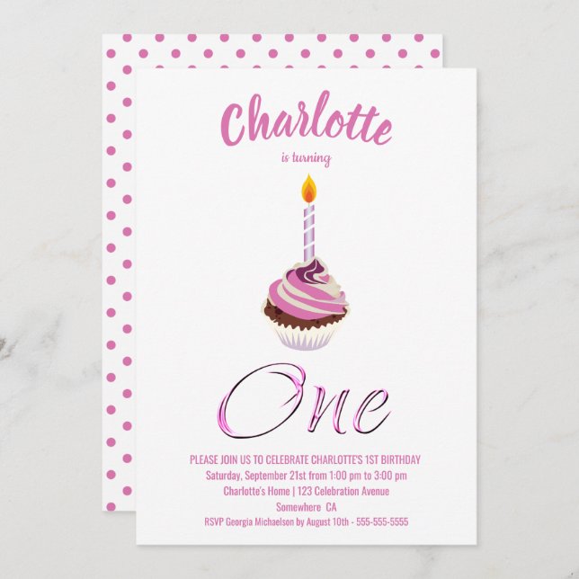 1st Birthday Pink Cupcake Party Invitation (Front/Back)