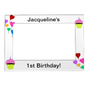 1st Birthday Pink Cupcakes Balloons Magnetic Frame