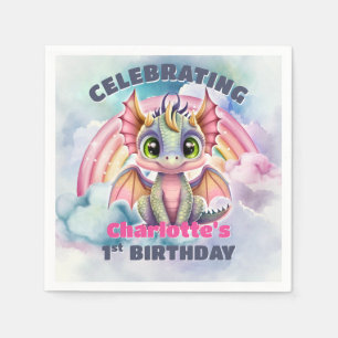 1st Birthday Pink Dragon Party Napkins