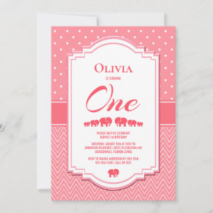 1st Birthday Pink Elephants Party Invitation