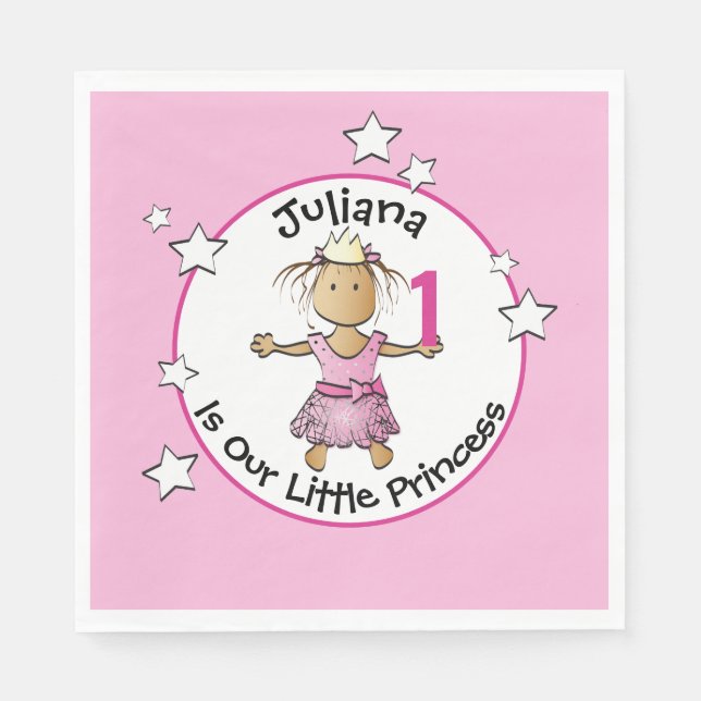 1st Birthday Pink Ethnic Princess Cartoon Party Napkins (Front)