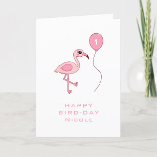 1st Birthday Pink Flamingo Happy Bird-day Card
