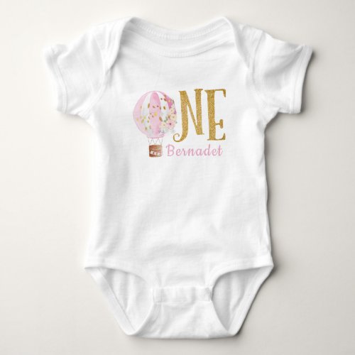 1st Birthday Pink Hot Air Balloon Baby Bodysuit