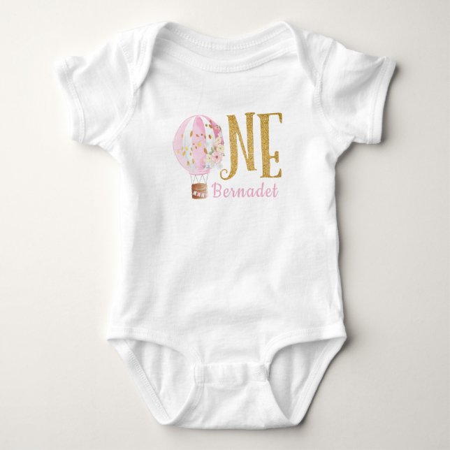 1st Birthday Pink Hot Air Balloon Baby Bodysuit (Front)