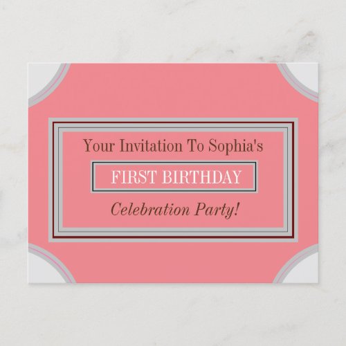 1st Birthday Pink Invitation Emma Olivia Sophia