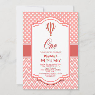 1st Birthday Pink Polka Dot Hot Air Balloon Party Invitation
