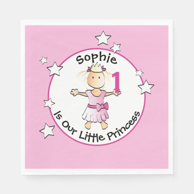 1st Birthday Pink Princess Cartoon Personalized  Napkins (Front)