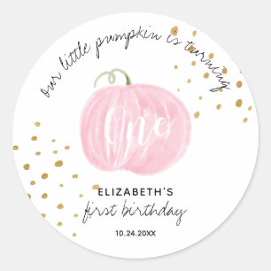 1st Birthday Pink Pumpkin Gold  Classic Round Sticker