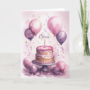 1st Birthday Pink Purple Cute  Princess Girl Name Card