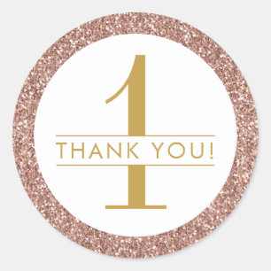 1st Birthday Pink Rose Gold Glitter Thank You Classic Round Sticker