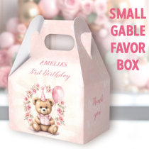 1st Birthday Pink Roses Cute Teddy Bear Favor Boxes