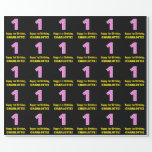 [ Thumbnail: 1st Birthday: Pink Stripes and Hearts "1" + Name Wrapping Paper ]