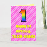 [ Thumbnail: 1st Birthday: Pink Stripes & Hearts, Rainbow # 1 Card ]